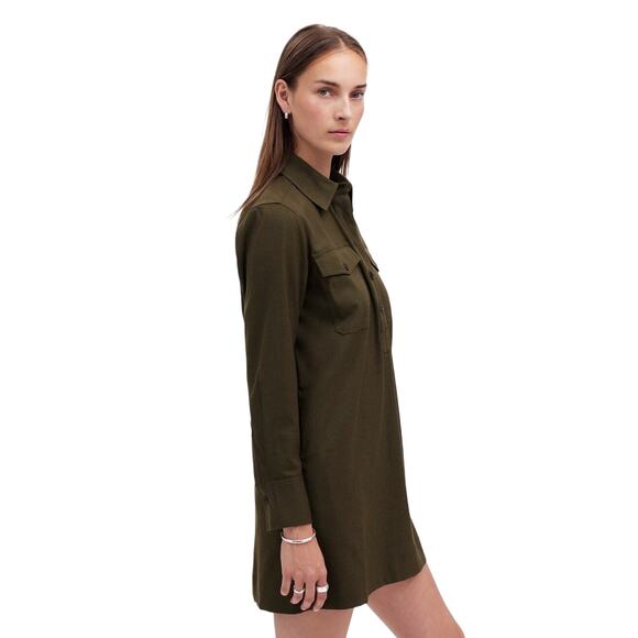 Madewell Olive Utility Twill Shirt Dress M Long Sleeve Mini NWT - Picture 2 of 9